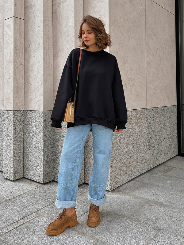 Feminine Round neck polar fleece loose sweatshirt