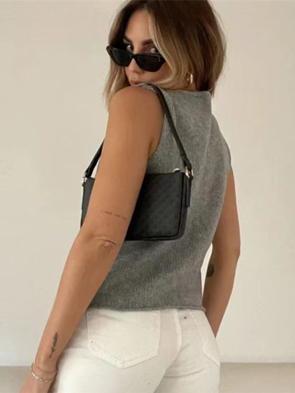 Damen Strickjacke mit tiefem V-Ausschnitt, ärmellos, Hot Girl 
