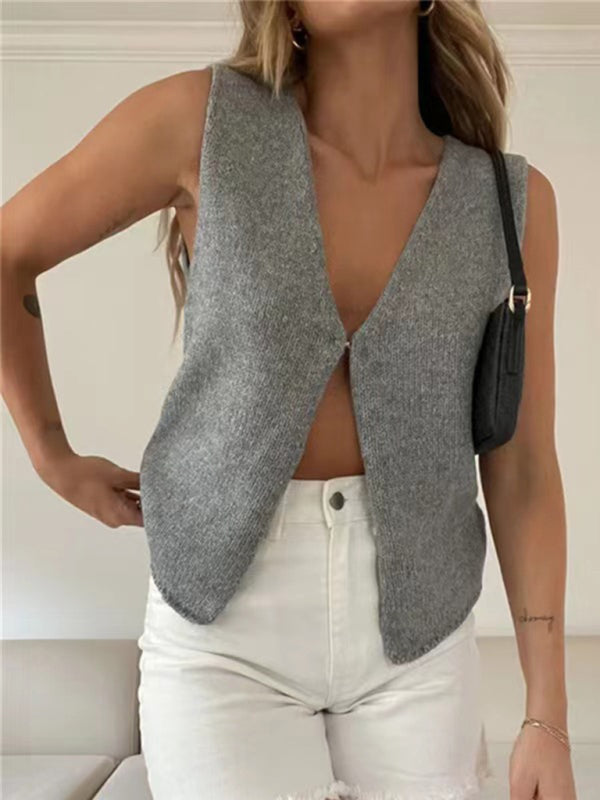 Damen Strickjacke mit tiefem V-Ausschnitt, ärmellos, Hot Girl 