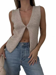 Damen Strickjacke mit tiefem V-Ausschnitt, ärmellos, Hot Girl 