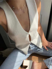 Damen Strickjacke mit tiefem V-Ausschnitt, ärmellos, Hot Girl 