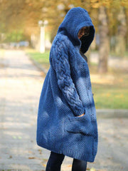 Einreihiger Damen-Strickjacke mit Kapuze und langen Ärmeln 