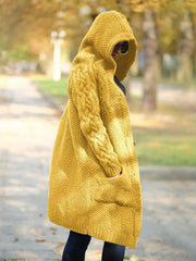 Einreihiger Damen-Strickjacke mit Kapuze und langen Ärmeln 