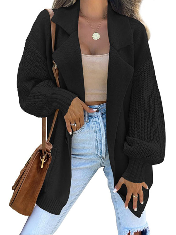 suit collar long sleeve knitted jacket cardigan