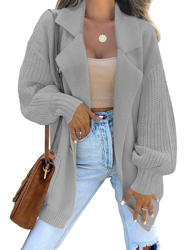 suit collar long sleeve knitted jacket cardigan