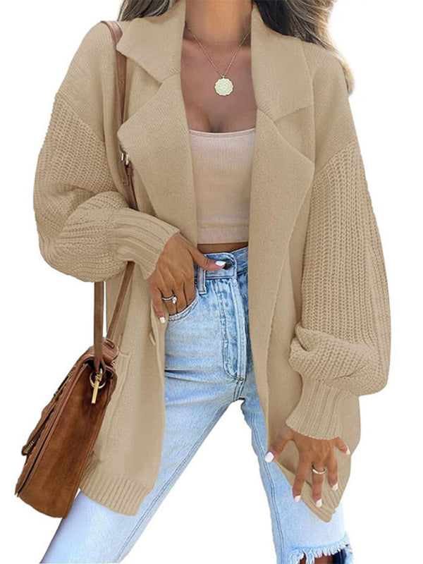 suit collar long sleeve knitted jacket cardigan