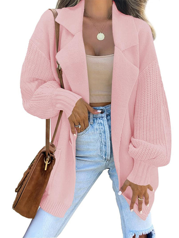 suit collar long sleeve knitted jacket cardigan
