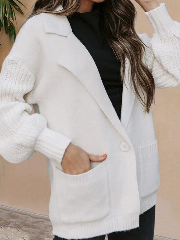 suit collar long sleeve knitted jacket cardigan