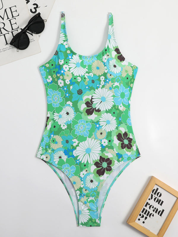 swimwear printed backless one-piece triangle swimsuit