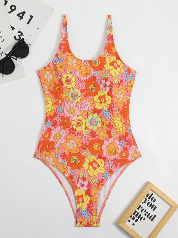 swimwear printed backless one-piece triangle swimsuit