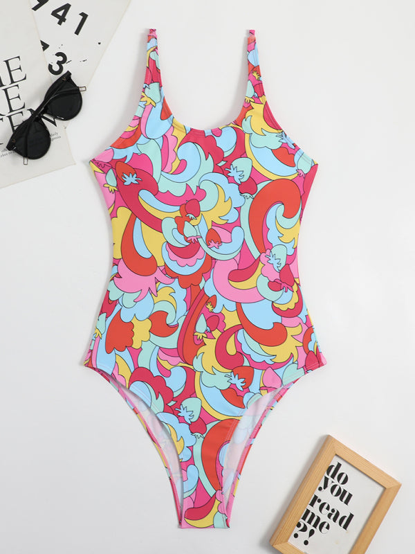 swimwear printed backless one-piece triangle swimsuit