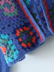Women's loose color block crochet cardigan