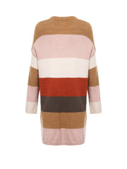 Women's Contrast Color Striped Long Knitted Cardigan