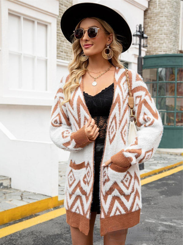 Retro Diamond Mid-Length Cardigan