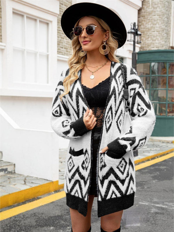 Retro Diamond Mid-Length Cardigan