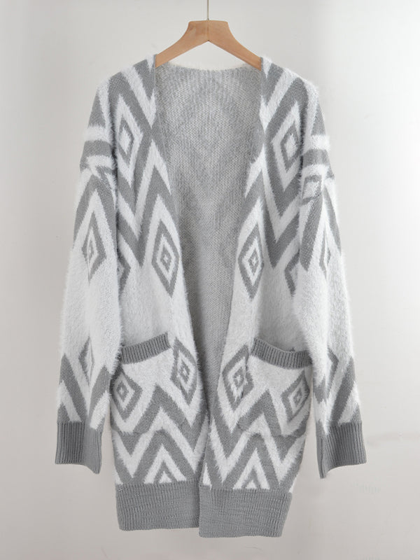 Retro Diamond Mid-Length Cardigan