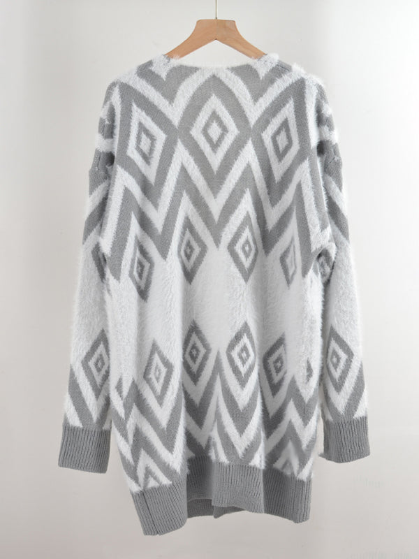 Retro Diamond Mid-Length Cardigan
