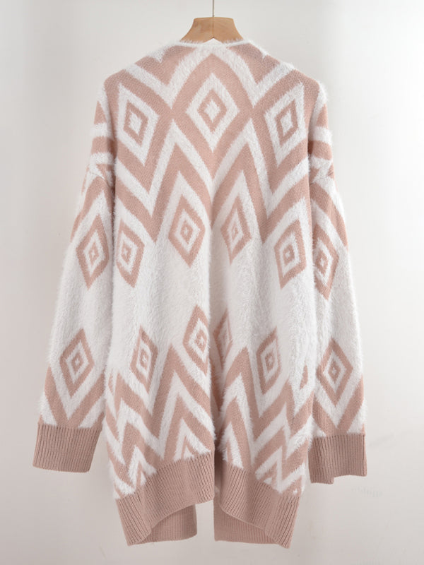 Retro Diamond Mid-Length Cardigan