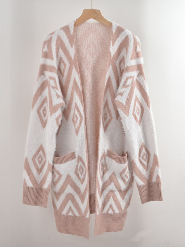 Retro Diamond Mid-Length Cardigan