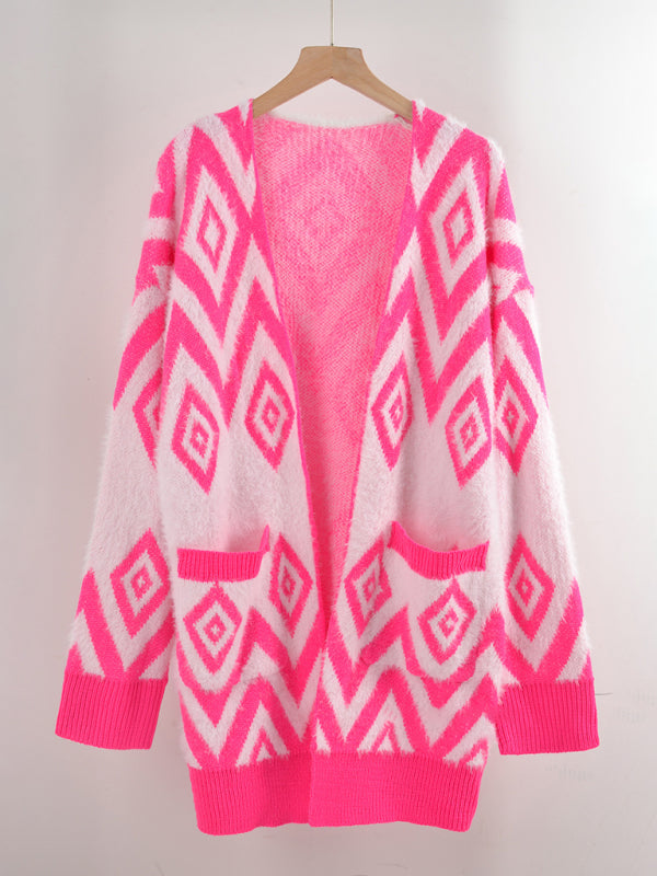 Retro Diamond Mid-Length Cardigan