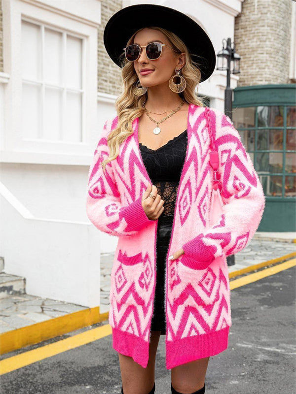 Retro Diamond Mid-Length Cardigan