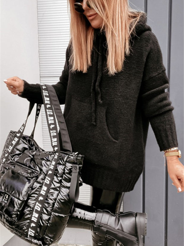Damen Strick-Hoodie mit Kängurutasche, lässige Strickmode 