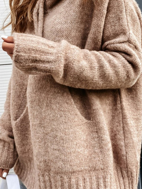 Damen Strick-Hoodie mit Kängurutasche, lässige Strickmode 