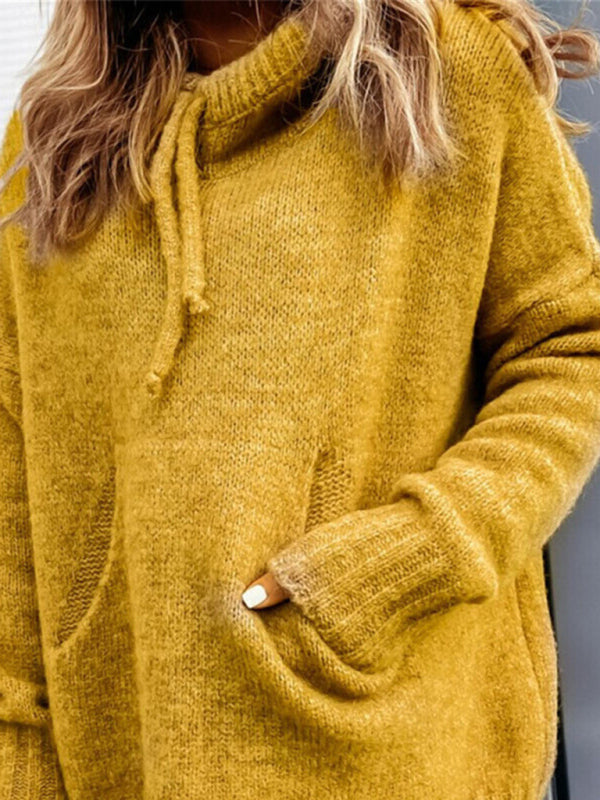 Damen Strick-Hoodie mit Kängurutasche, lässige Strickmode 