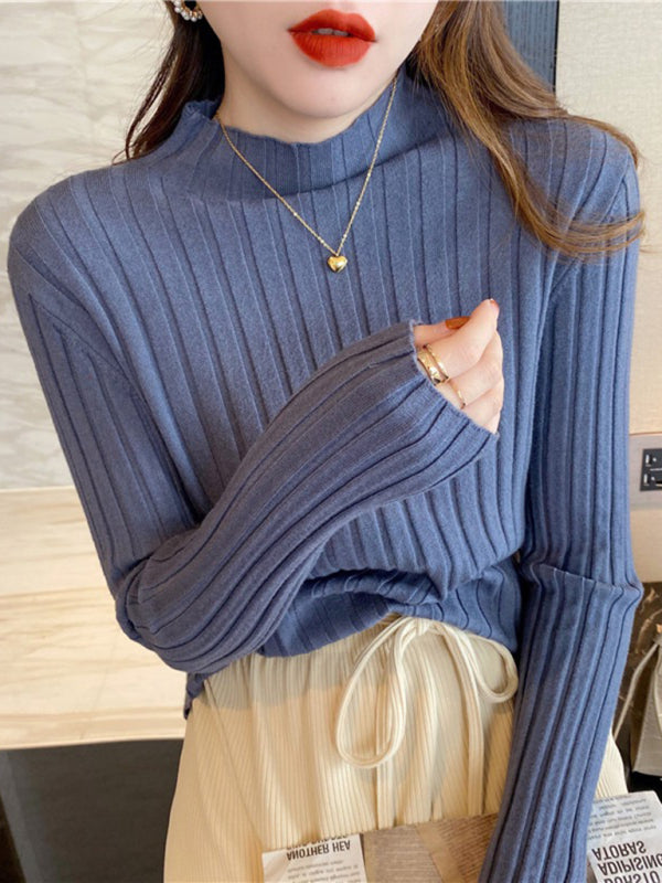 ribbed half turtleneck bottoming sweater