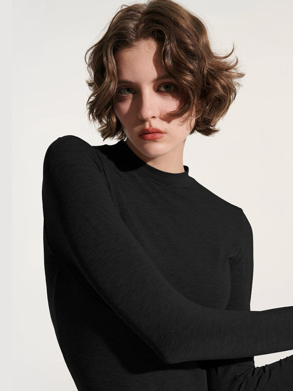 turtleneck slim long sleeve modal knit top