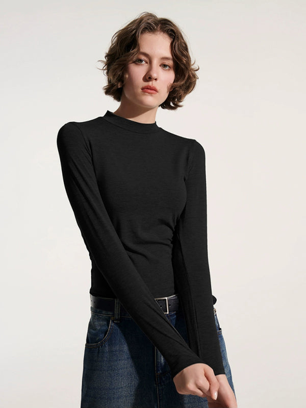 turtleneck slim long sleeve modal knit top