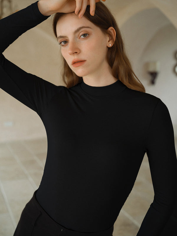 turtleneck slim long sleeve modal knit top