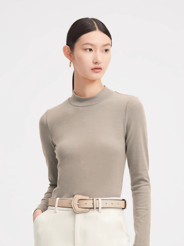 turtleneck slim long sleeve modal knit top