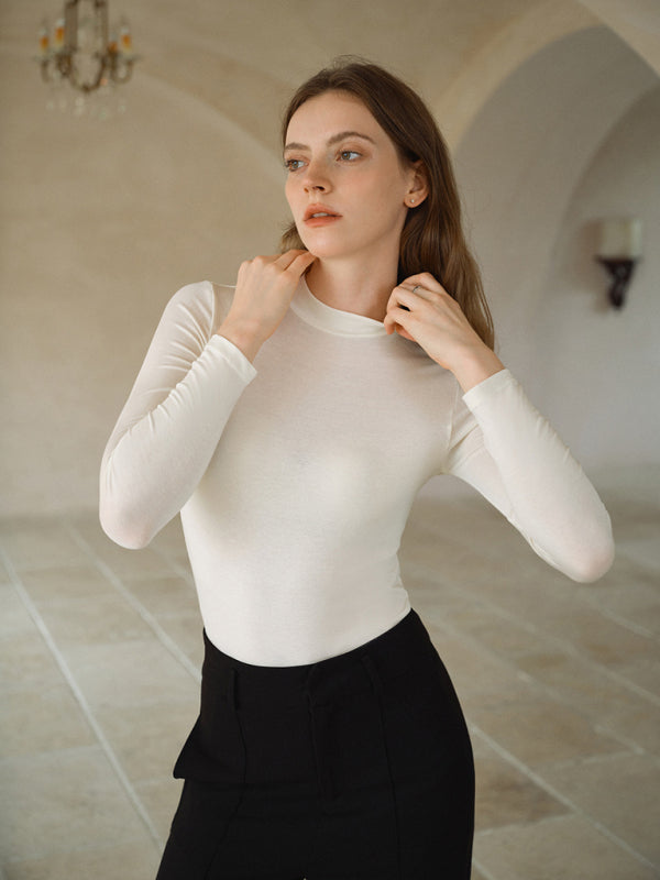 turtleneck slim long sleeve modal knit top