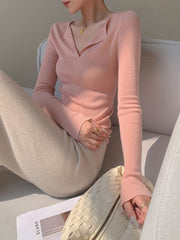 Haut en tricot slim à manches longues et col en V 