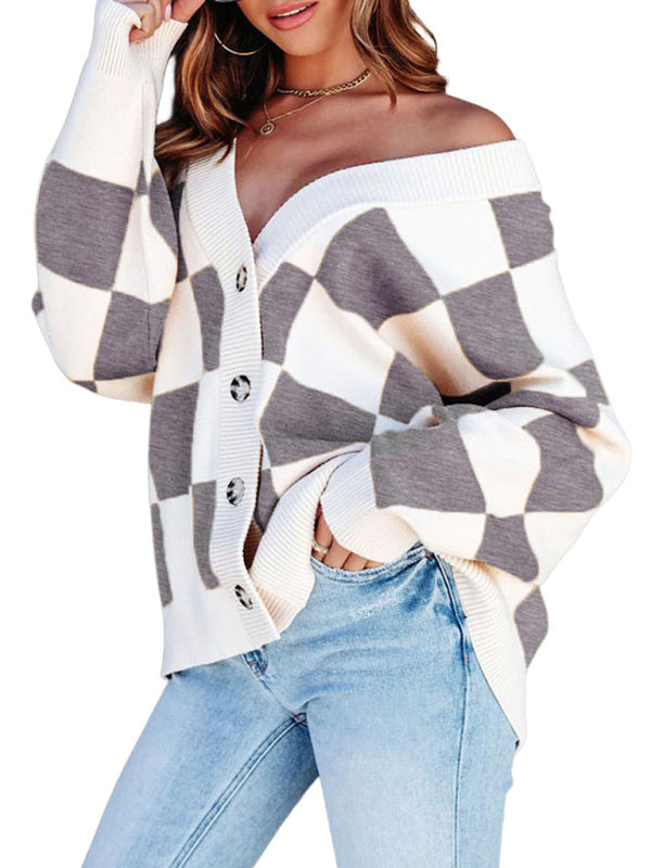 Lässige Strickjacke mit lockerem Knopfverschluss für Damen 
