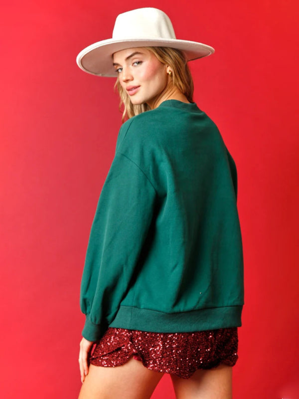 Weihnachts-Sweatshirt mit Pailletten und Stickereien für Damen 