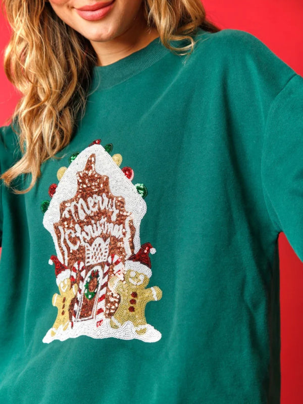 Weihnachts-Sweatshirt mit Pailletten und Stickereien für Damen 