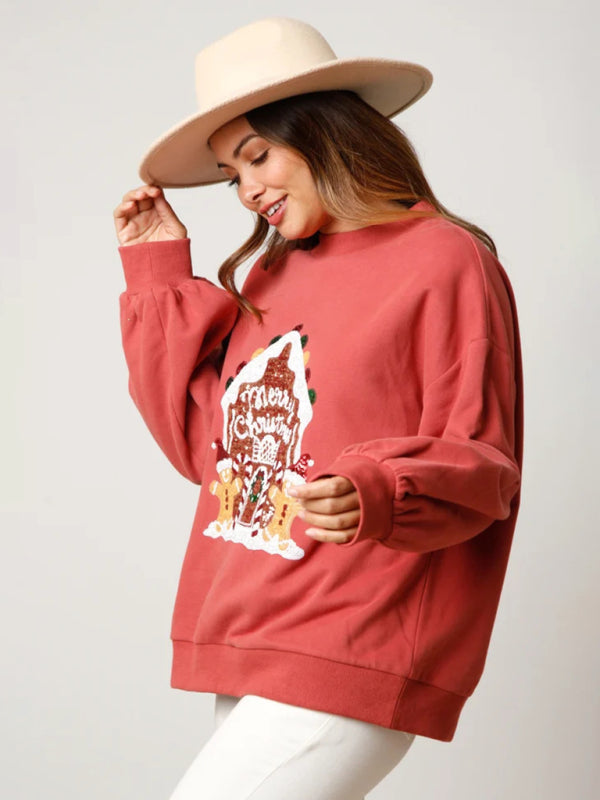 Weihnachts-Sweatshirt mit Pailletten und Stickereien für Damen 