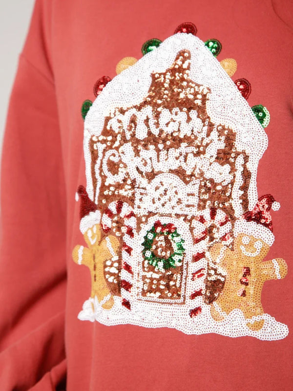 Weihnachts-Sweatshirt mit Pailletten und Stickereien für Damen 
