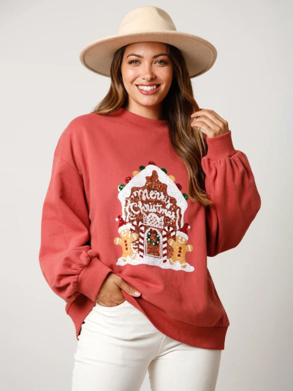 Weihnachts-Sweatshirt mit Pailletten und Stickereien für Damen 