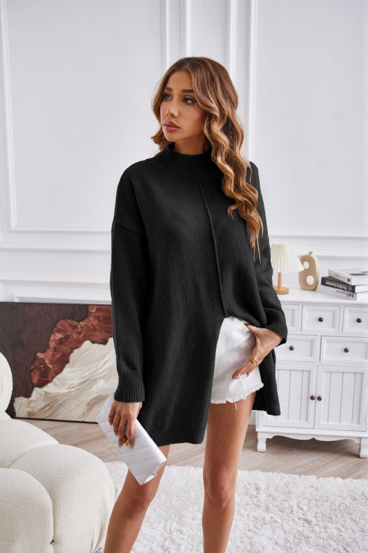 Damen Pullover mit halbem Rollkragen und Schlitz 