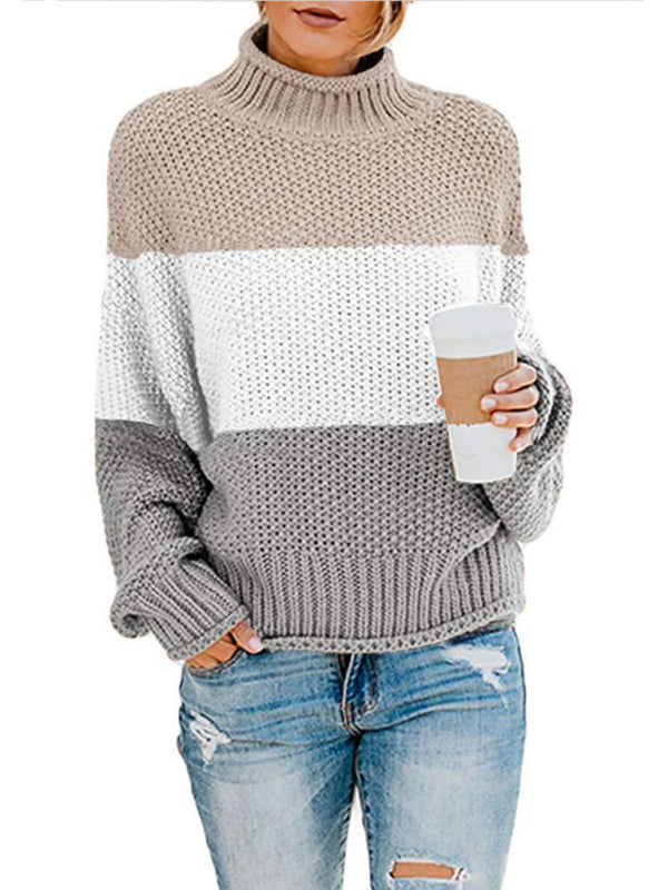 Rollkragenpullover mit langen Ärmeln und dicker Linie, farblich passender Rollkragenpullover 
