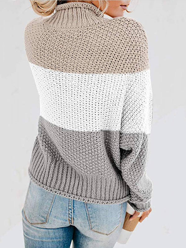 Rollkragenpullover mit langen Ärmeln und dicker Linie, farblich passender Rollkragenpullover 