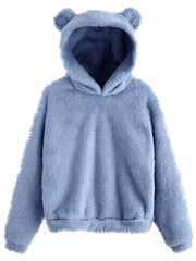 Warmes Sweatshirt mit Kapuze und Hasenohren aus Pelz 