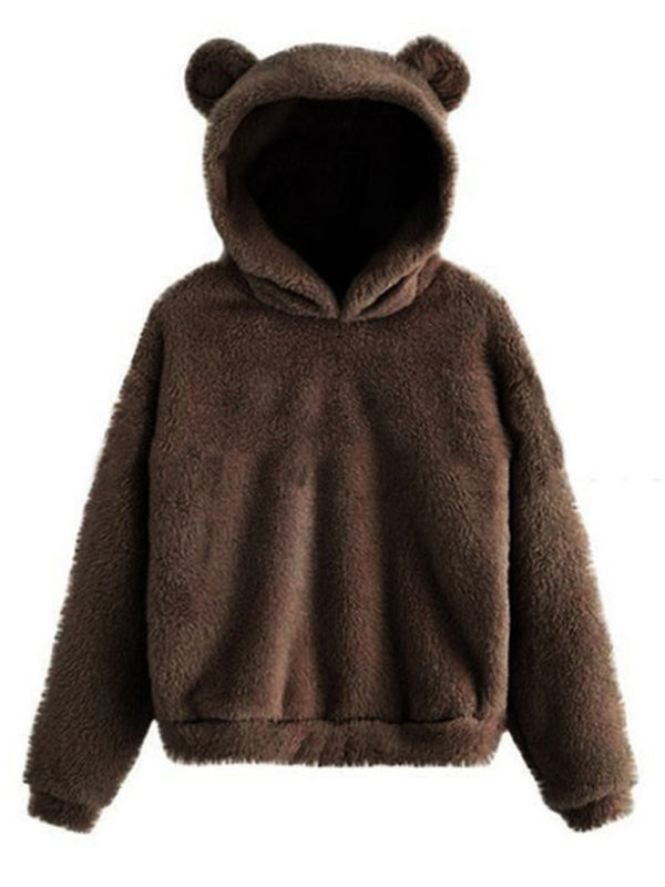 Warmes Sweatshirt mit Kapuze und Hasenohren aus Pelz 