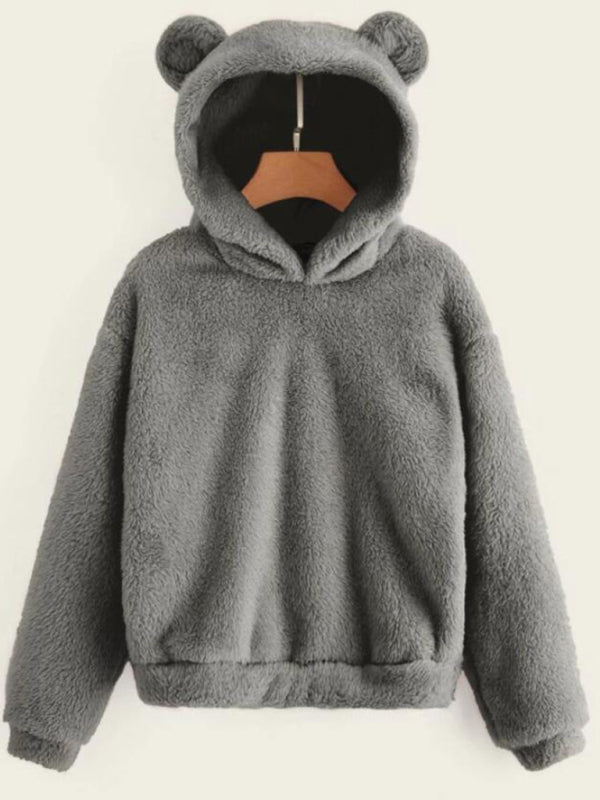 Warmes Sweatshirt mit Kapuze und Hasenohren aus Pelz 