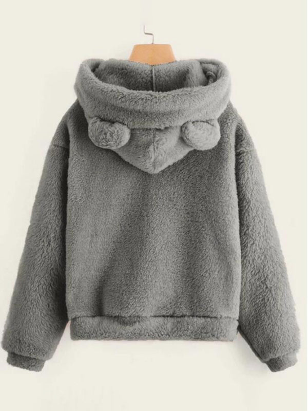 Warmes Sweatshirt mit Kapuze und Hasenohren aus Pelz 
