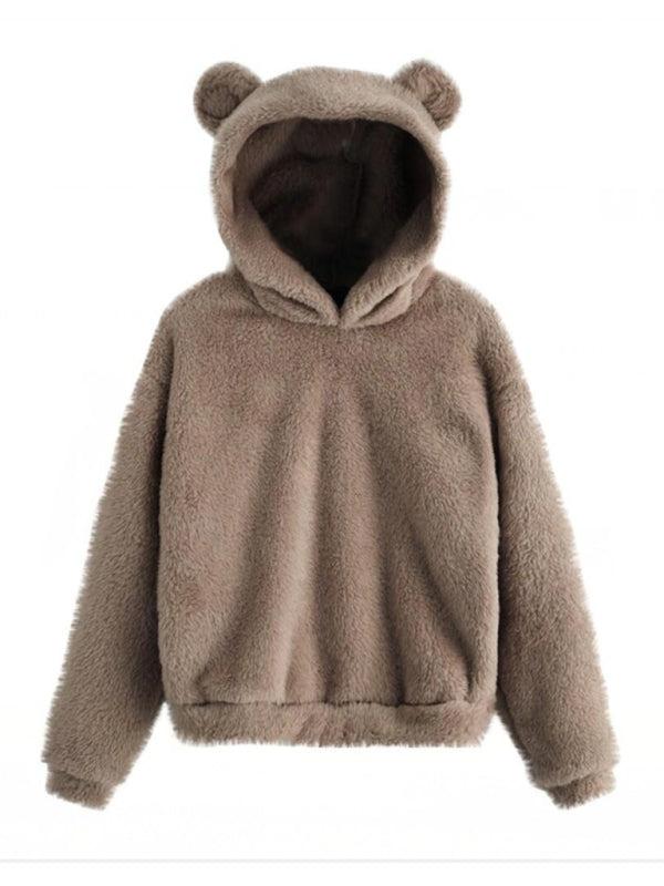 Warmes Sweatshirt mit Kapuze und Hasenohren aus Pelz 
