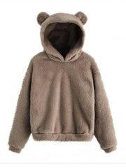 Warmes Sweatshirt mit Kapuze und Hasenohren aus Pelz 